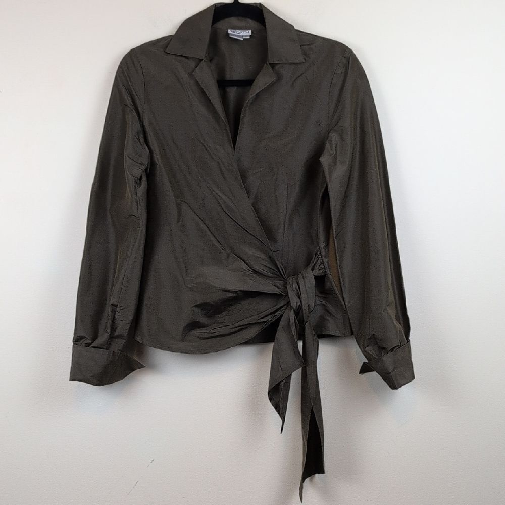 Worth Dark Green Silk Wrap Blouse with Tie Detail Size 0